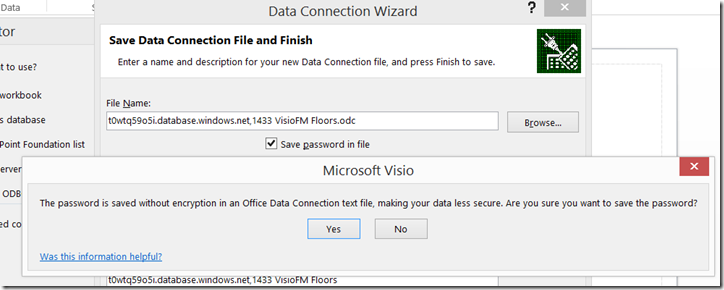 Visio Link Data to Shapes Save password in file