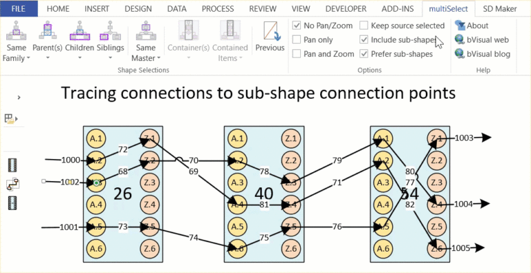 Update to multiSelect & tracing sub-shape connections in Visio - bVisual