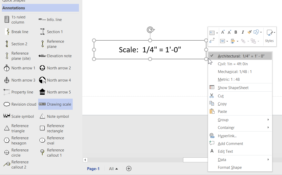 The different Drawing scale shapes in Visio bVisual