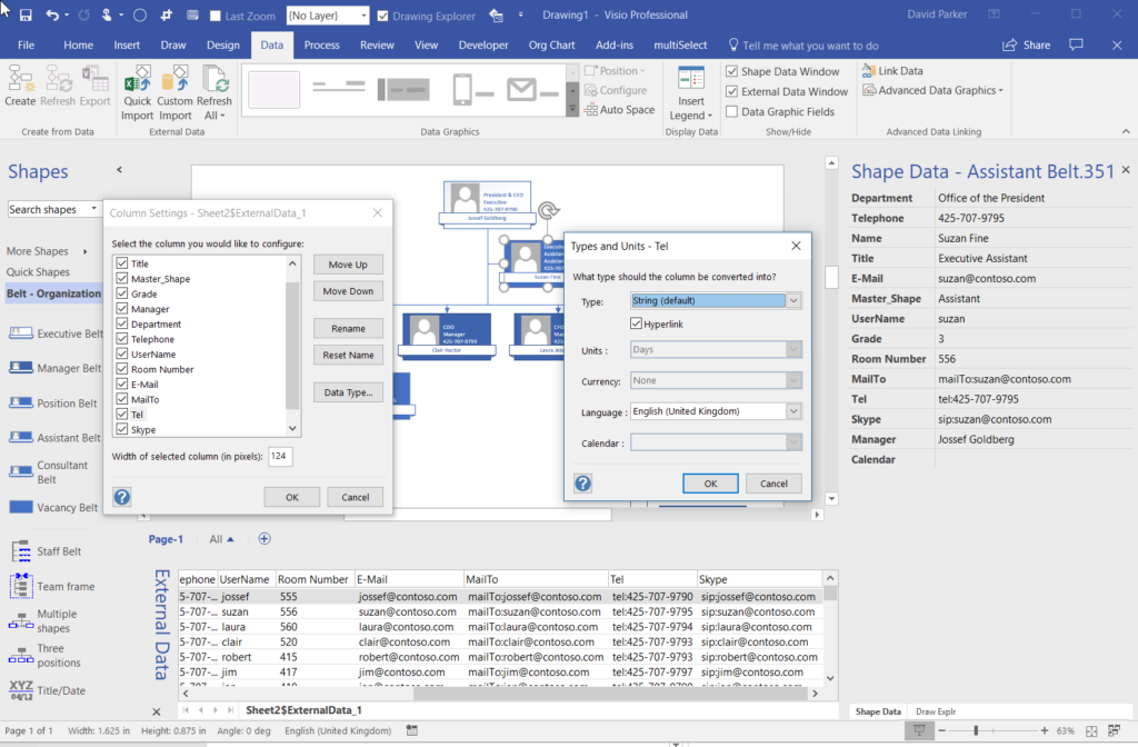 Aliasing Data Columns for Visio Organization Chart Wizard - bVisual