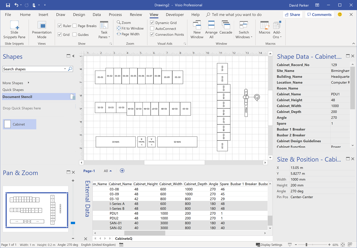 Changing Visio Shape Size and Angle with Linked Data bVisual