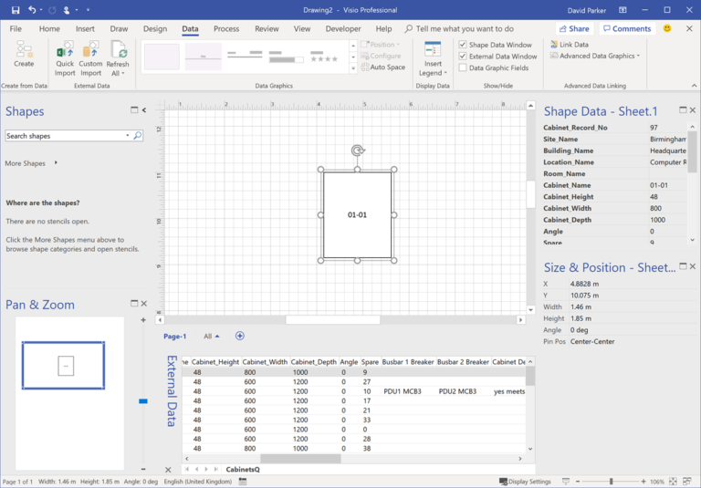 Changing Visio Shape Size and Angle with Linked Data bVisual