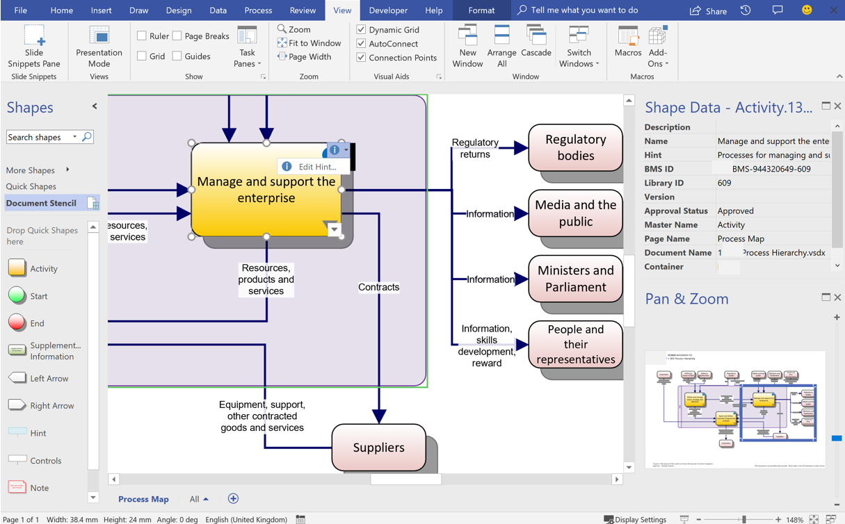 An example of BMS diagram in Visio showing the top level process diagram