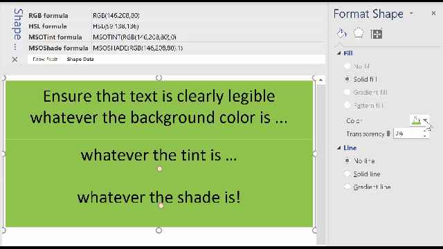An animation of text color changing automatically when the background color is changed.