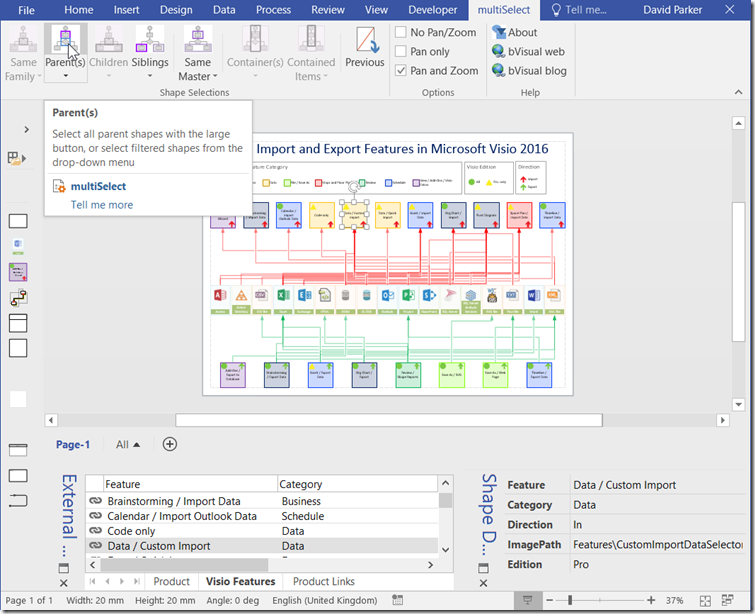 A Visio diagram with lots of connected shapes