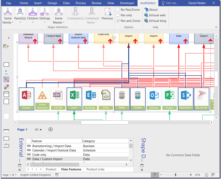 A special selection of connected shapes in a Visio diagram.