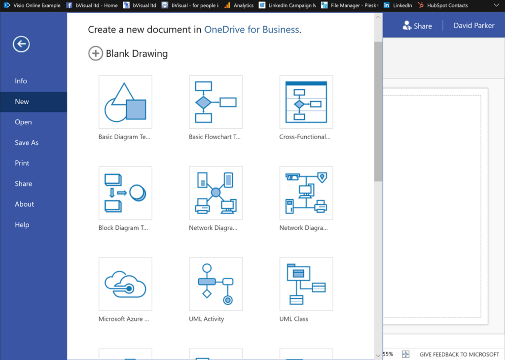 Visio for Web New from Template