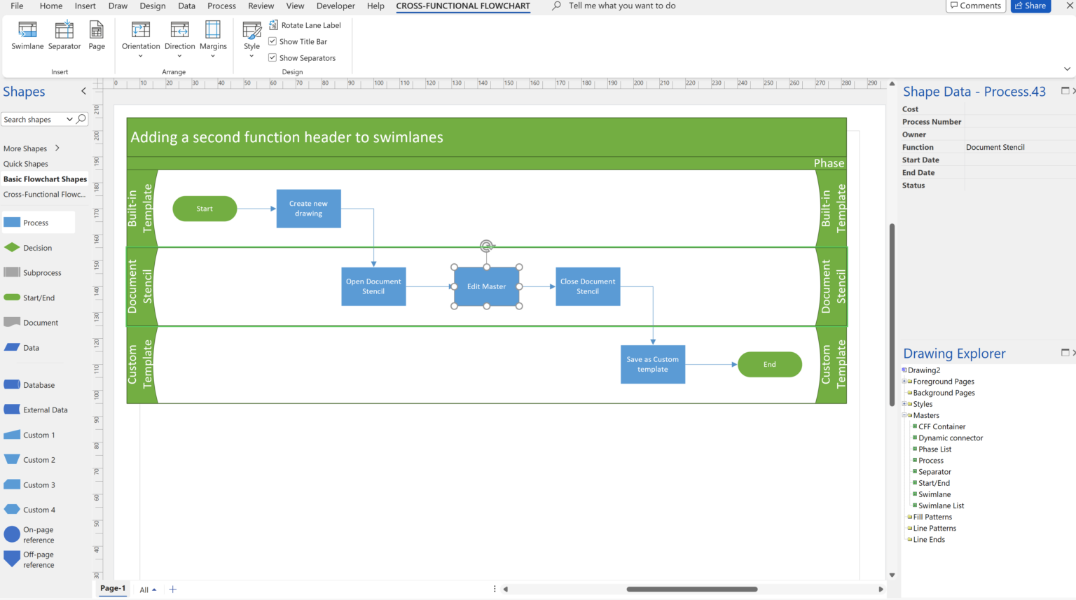 Adding A Second Function Header Bar To Visio Swimlanes - BVisual