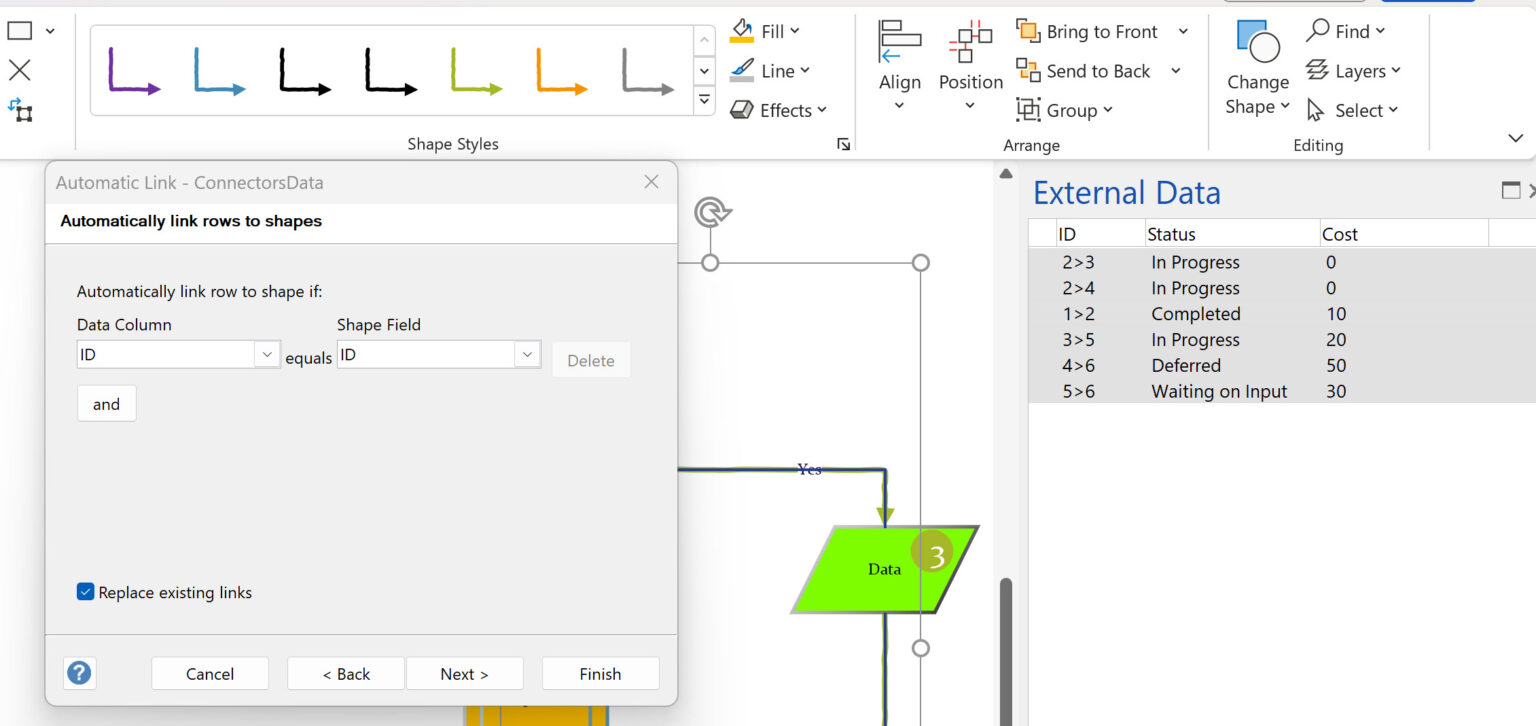 Using Visio Color by Value on Connectors bVisual