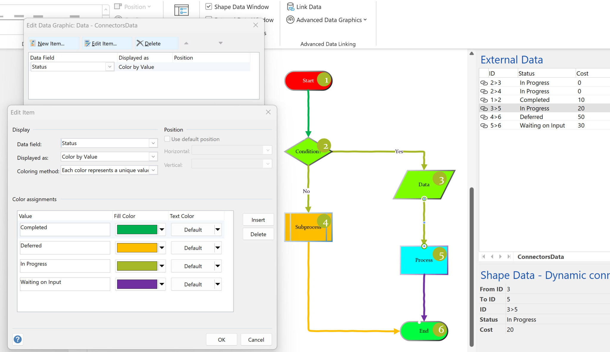 Using Visio Color by Value on Connectors bVisual