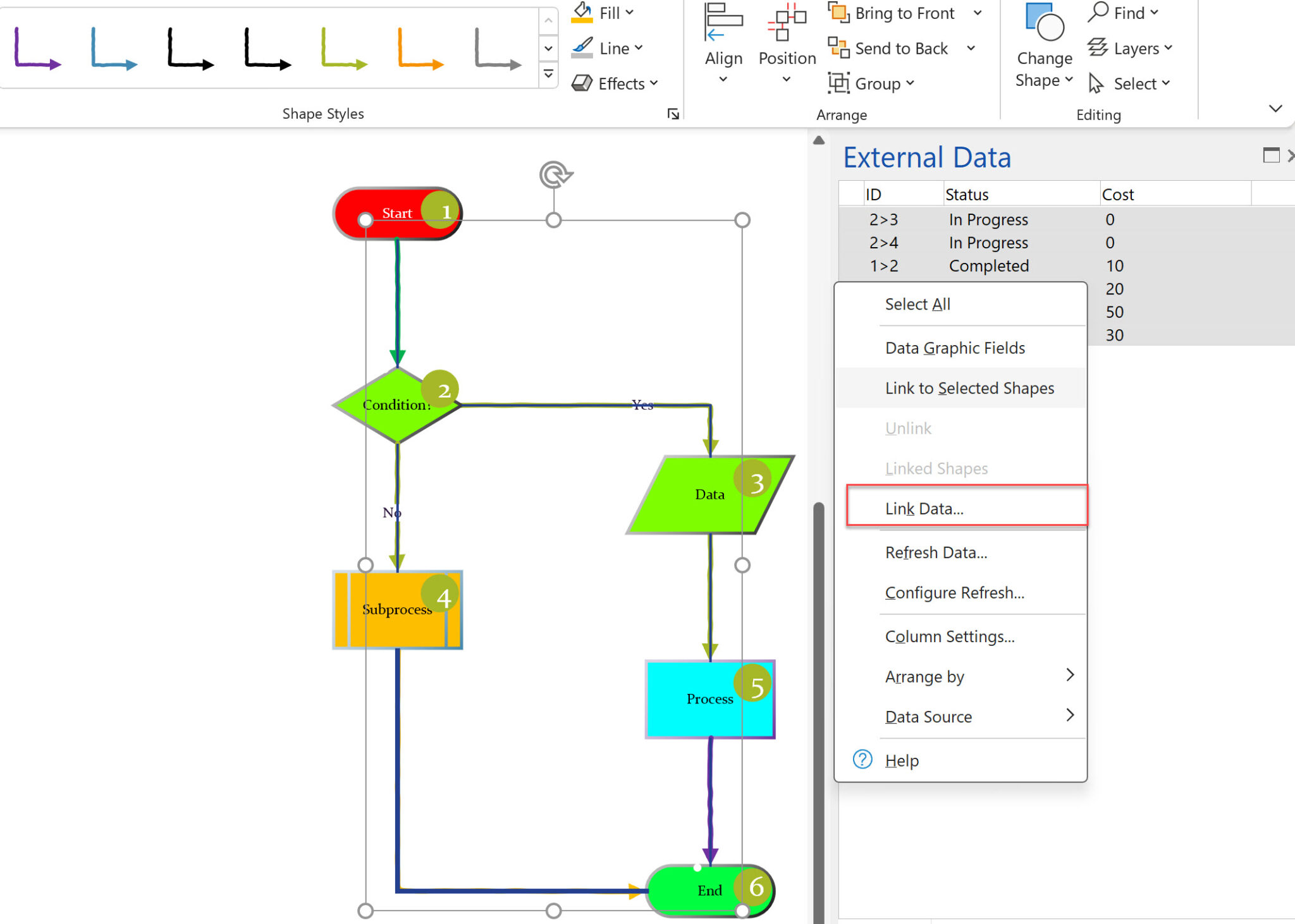 Using Visio Color by Value on Connectors bVisual