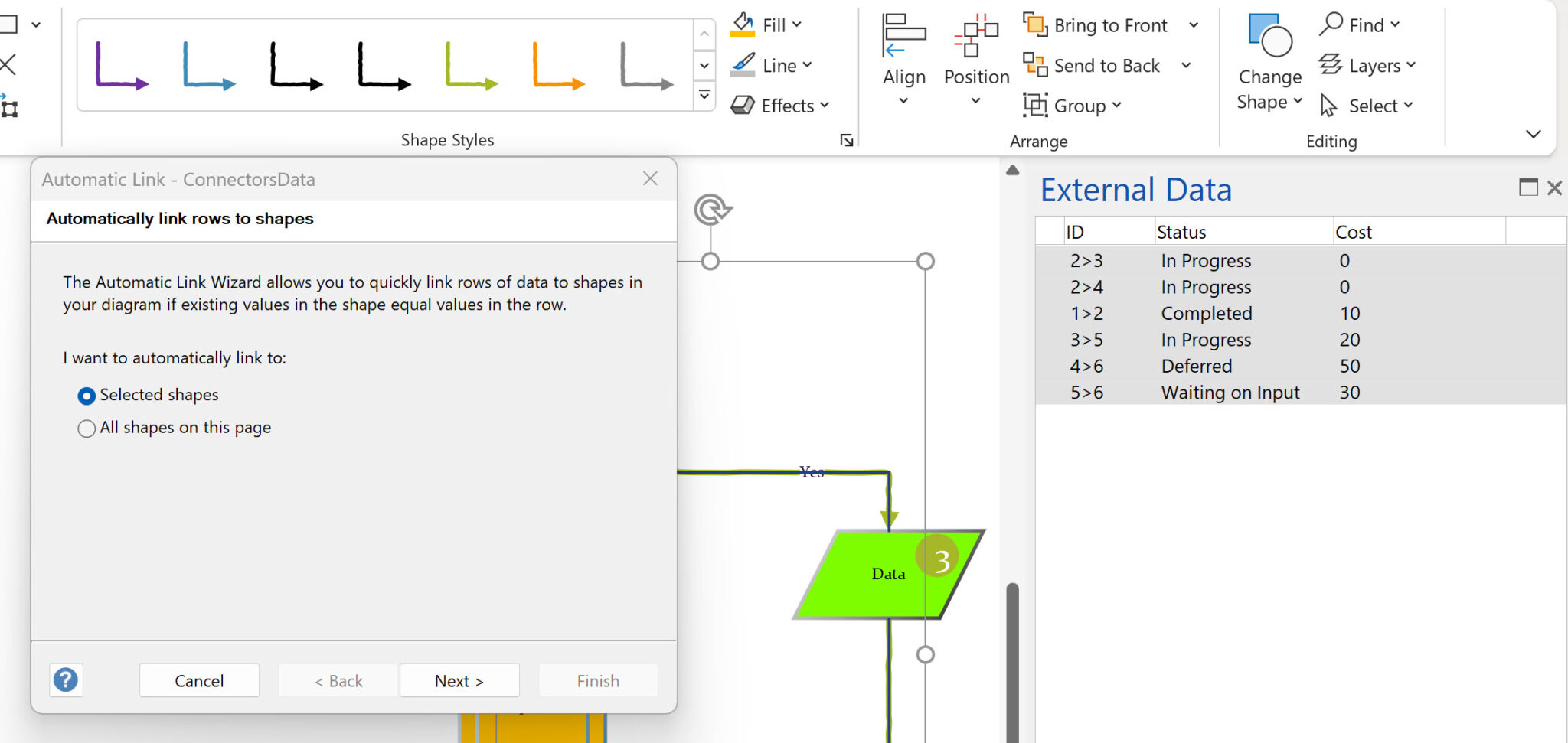 Using Visio Color by Value on Connectors bVisual