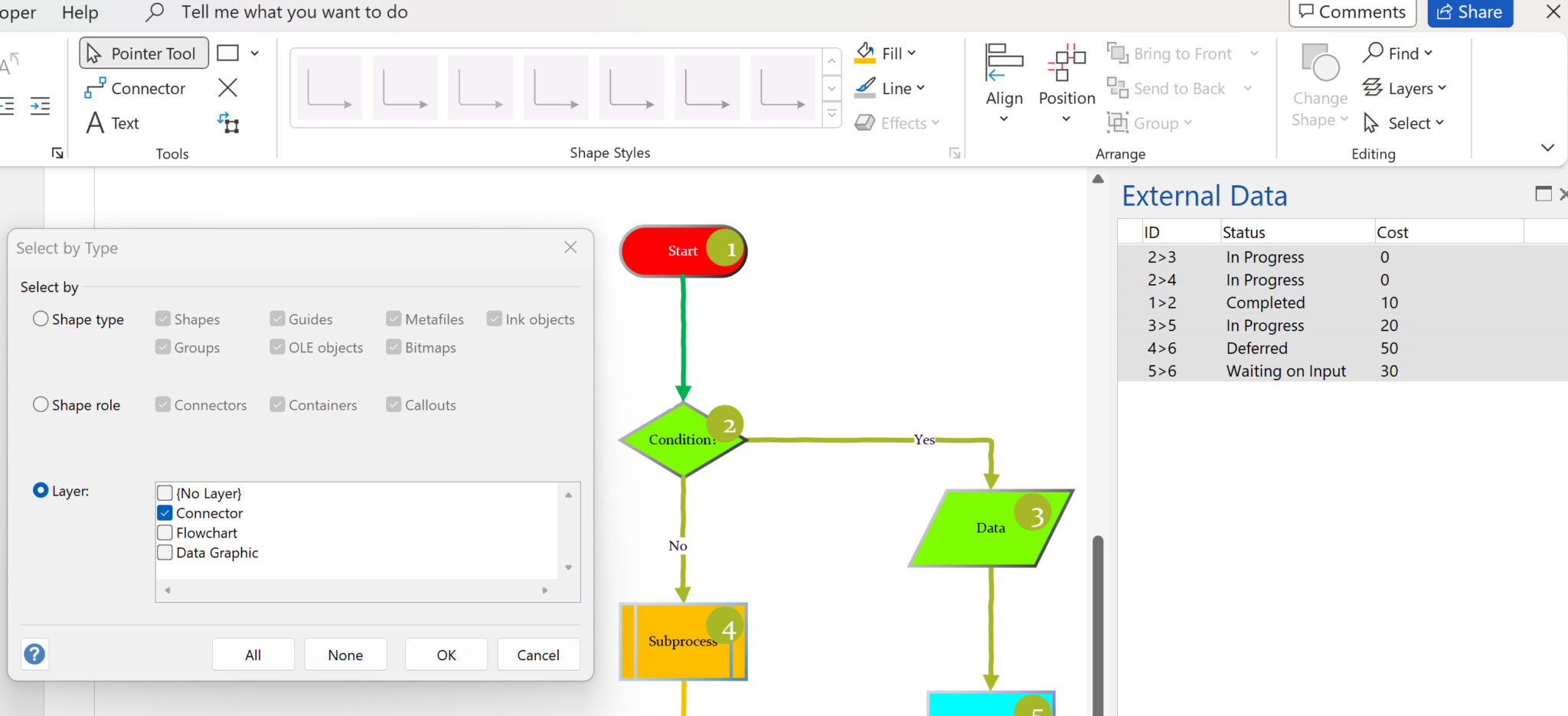 Using Visio Color by Value on Connectors bVisual