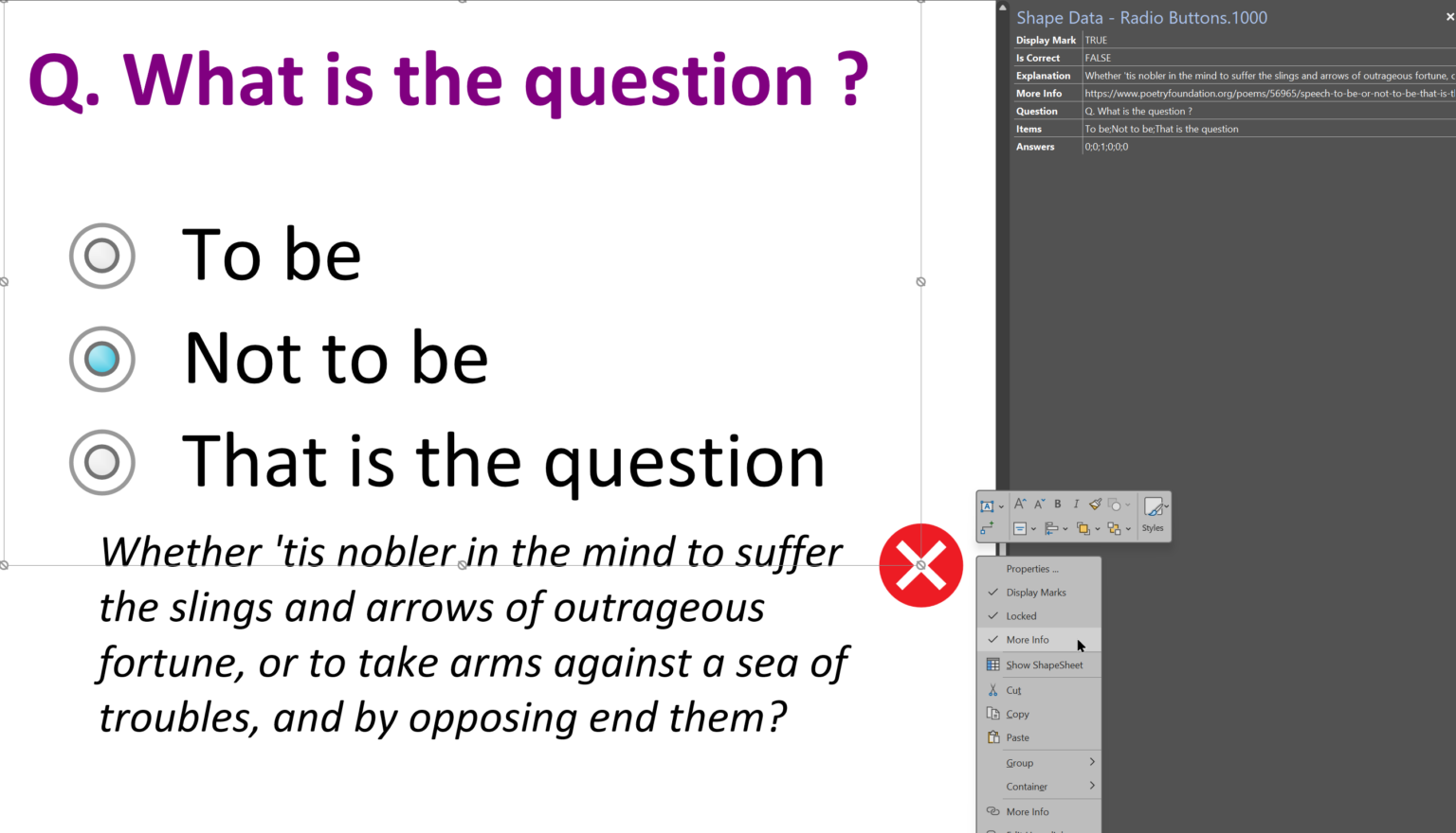 Incorrect Answer Buttons Smart Radio Buttons and Check Boxes in Visio - bVisual